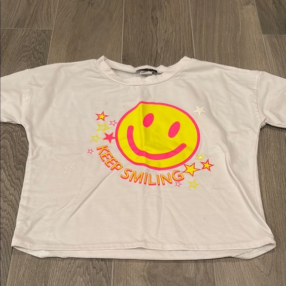 Miss Popular Kids White Smiley Face Shirt Size 10/12 - Picture 1 of 3
